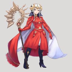 Rule 34 | 1girl, axe, cape, closed mouth, edelgard von hresvelg, fire emblem, fire emblem: three houses, full body, grey background, grimmelsdathird, headpiece, high heels, highres, holding, holding axe, horns, nintendo, purple eyes, simple background, solo, white hair