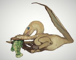 Rule 34 | animal focus, archaeopteryx, dinosaur, fish, from side, grey background, highres, mossacannibalis, no humans, original, simple background, white background, x anus