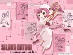 Rule 34 | 00s, 1girl, android, blush stickers, chobits, clamp, dancing, full body, instrument, kimura masahiro, non-web source, pink background, pink footwear, pink hair, shoes, sumomo (chobits), tambourine, wallpaper, watermark