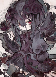 Rule 34 | 1girl, absurdres, arm at side, bandaged fingers, bandages, belt, black flower, black hair, black liquid, black rose, black shirt, black skirt, black thighhighs, closed mouth, commentary request, cropped legs, drill hair, drill sidelocks, flower, frilled sleeves, frills, gauze, gauze on cheek, hair belt, hair between eyes, hair flower, hair ornament, hand up, highres, holding, holding flower, long hair, long sleeves, looking at viewer, neck ribbon, original, pleated skirt, puffy long sleeves, puffy sleeves, red eyes, ribbon, rose, shirt, sidelocks, skirt, solo, soresaki, thighhighs, torn clothes, torn shirt, torn thighhighs, twin drills, zettai ryouiki