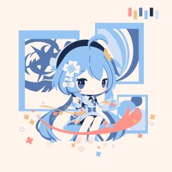 Rule 34 | 1girl, ahoge, blue eyes, blue hair, blush, chibi, closed mouth, cobalta, griseo, griseo (starry impression), holding, holding paintbrush, holding palette, honkai (series), honkai impact 3rd, long hair, looking at viewer, low twintails, paintbrush, palette (object), solo, twintails