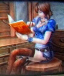 1girl 3d aftersex animated ass book breasts capcom crossed_legs game game_console god_hand large_breasts legs mature_female miniskirt olivia_(god_hand) playstation_2 sexually_suggestive short_hair skirt sleeping slideshow_animation solo solo_focus tagme video