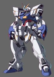 Rule 34 | absurdres, blue eyes, clenched hands, g gundam, grey background, gundam, haganef, highres, joints, looking to the side, mecha, no humans, original, robot, robot joints, simple background, standing, super robot, v-fin