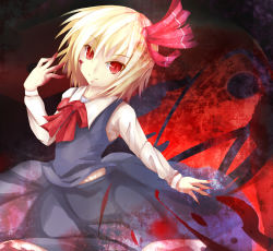 Rule 34 | 1girl, bad id, bad pixiv id, blonde hair, blood, blood on face, blood in hair, female focus, hair ribbon, red eyes, revision, ribbon, rumia, short hair, solo, touhou, wakame mi