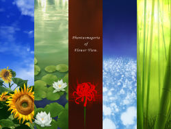 Rule 34 | bamboo, bamboo forest, column lineup, day, female focus, flower, forest, lily of the valley, lily pad, lotus, nature, no humans, phantasmagoria of flower view, sky, spider lily, sunflower, touhou, uruo, water
