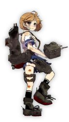 Rule 34 | 10s, 1girl, bandaid, bandaid on face, blue ribbon, blue skirt, brown eyes, crab, damaged, drew (drew213g), fang, frown, full body, gradient background, kantai collection, machinery, oboro (kancolle), official art, open mouth, orange hair, panties, pleated skirt, ribbon, school uniform, serafuku, short hair, skirt, solo, starfish, tears, torn clothes, torn skirt, transparent background, turret, underwear, white panties