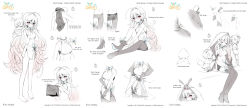 Rule 34 | 1girl, arm length gloves, asymmetrical legwear, breasts, character sheet, concept art, doll, doll on head, eirudy, expressionless, highres, hood, jacket, long hair, medium breasts, mismatched legwear, multicolored hair, official art, pale skin, red eyes, skirt, tight clothes, very long hair, white hair, white jacket, witch springs
