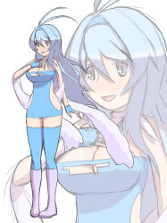 Rule 34 | 1girl, blue dress, blue eyes, blue gloves, blue hair, blue thighhighs, blush, boots, breasts, cleavage, creatures (company), dress, fingerless gloves, furuaki, game freak, gen 3 pokemon, gloves, hairband, hand on own chest, large breasts, long hair, nintendo, open mouth, personification, pokemon, pokemon rse, purple footwear, sleeveless, sleeveless dress, smile, standing, swablu, thighhighs, white background