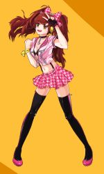 Rule 34 | breasts, brown hair, gloves, headphones, high heels, highres, kujikawa rise, long hair, mintpompom, persona, persona 4, persona 4: dancing all night, persona dancing, ribbon, single glove, skirt, thighhighs, twintails