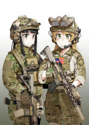 Rule 34 | camouflage, collared shirt, eotech, gun, gun sling, laser sight, load bearing vest, magazine (weapon), military, night-vision device, original, rifle, shino (r shughart), shirt, suppressor, weapon, weaponbwide field of view device
