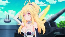 Rule 34 | 10s, 1girl, animated, animated gif, blonde hair, bouncing breasts, breasts, cleavage, large breasts, long hair, neptune (series), pish, solo, symbol-shaped pupils, yellow heart (neptunia)