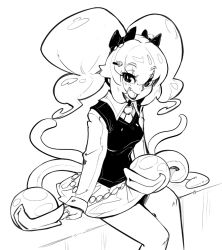 Rule 34 | 1girl, alternate costume, alternate hairstyle, breasts, contemporary, greyscale, hair ornament, hairclip, lipstick, long hair, makeup, mario (series), monochrome, necktie, nintendo, open mouth, piranha plant, princess peach, school uniform, schoolgirls love tentacles, sho-n-d, sitting, skirt, solo, sweater vest, twintails