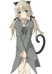 Rule 34 | 1girl, animal ears, bad id, bad pixiv id, blonde hair, blue eyes, blush, cat ears, cat tail, cosplay, gertrud barkhorn, gertrud barkhorn (cosplay), hair ribbon, helma lennartz, long hair, military, military uniform, ribbon, solo, strike witches, tail, twintails, uniform, world witches series