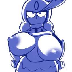 Rule 34 | 1girl, annoyed, breasts, capcom, fupoo, huge breasts, large areolae, lowres, mega man (series), solo, splash woman