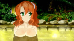 Rule 34 | 1girl, bathing, breasts, closed mouth, green eyes, large breasts, long hair, nude, partially submerged, rebecca randall, red hair, seikoku no dragonar