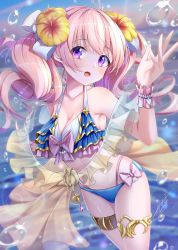 Rule 34 | 1girl, blush, breasts, highres, large breasts, pink hair, princess connect!, purple eyes, swimsuit, takemura kou, tsumugi (princess connect!)