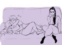 Rule 34 | 3girls, absurdres, artist request, couch, couple, emily (overwatch), closed eyes, frown, heart, highres, jealous, kiss, long hair, looking at another, lying, monochrome, multiple girls, overwatch, overwatch 1, pout, short hair, sitting, sketch, source request, spiked hair, tracer (overwatch), widowmaker (overwatch), yuri