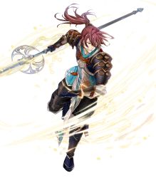 Rule 34 | 1boy, boots, electricity, fire emblem, fire emblem fates, fire emblem heroes, full body, gloves, highres, long hair, male focus, nintendo, official art, open mouth, polearm, ponytail, red eyes, red hair, solo, spear, subaki (fire emblem), teeth, transparent background, weapon, yura (ub4u)