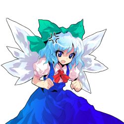 Rule 34 | alphes, angry, cirno, dress, official art, pinafore dress, sleeveless dress, solo, touhou, touhou hisoutensoku, transparent background, wings