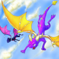 Rule 34 | 1boy, 1girl, claws, cloud, coo (id=1316693), cynder, dragon, flying, horns, lowres, spyro (series), spyro the dragon, tail, the legend of spyro, wings