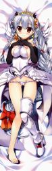 Rule 34 | 1girl, absurdres, armor, bare shoulders, barefoot, black gloves, blush, bow, braid, breasts, breasts out, brown eyes, cross, cross earrings, crown, dakimakura (medium), earrings, elbow gloves, feet, fujima takuya, gloves, greaves, highres, huge filesize, interlocked fingers, jewelry, large breasts, legs, light smile, light valkyrie (p&amp;d), long hair, long image, nipples, panties, panty pull, puzzle &amp; dragons, scan, shoes, silver hair, single shoe, single thighhigh, solo, tall image, thighhighs, twin braids, underwear, valkyrie (p&amp;d), very long hair, white panties, white wings, wings