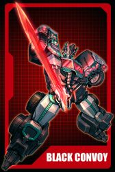 Rule 34 | banchengping@126, character name, decepticon, fighting stance, glowing, glowing eyes, highres, holding, holding sword, holding weapon, looking at viewer, mecha, nemesis prime, no humans, red eyes, robot, science fiction, solo, sword, transformers, transformers car robots, weapon