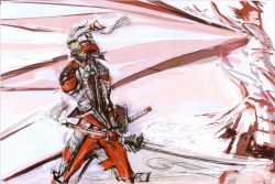 Rule 34 | 00s, 2boys, armor, azai nagamasa (sengoku basara), helmet, highres, male focus, multiple boys, oda nobunaga (sengoku basara), sengoku basara, sword, tsuchibayashi makoto, weapon