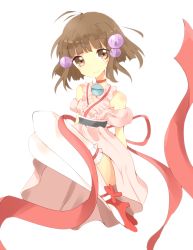Rule 34 | 1girl, ahoge, artist request, bare shoulders, blush, breasts, brown eyes, brown hair, choker, dress, frills, hair ornament, highres, reala (tales), ribbon, shoes, short hair, smile, tales of (series), tales of destiny 2, thighhighs