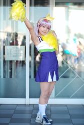 Rule 34 | bow, cheerleader, cosplay, hair bow, highres, hiiragi tsukasa, lucky star, maritsuki haru, photo (medium), pom pom (cheerleading), purple hair