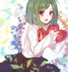 Rule 34 | 1girl, bad id, bad pixiv id, chocoan, green hair, heart, kagerou project, kido tsubomi, long hair, looking at viewer, red eyes, solo, star (symbol), aged down
