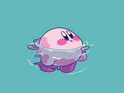 Rule 34 | amedama (akaki 4207), aqua background, blush, blush stickers, distortion, floating, kirby, kirby (series), nintendo, no humans, partially submerged, ripples, simple background, solo