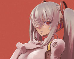 Rule 34 | 1girl, ayanami rei, ayanami rei (cosplay), chan co, cosplay, eyepatch, hatsune miku, neon genesis evangelion, parody, plugsuit, plugsuit (cosplay), red eyes, simple background, solo, twintails, vocaloid