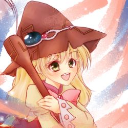 Rule 34 | 1girl, beryl benito, blonde hair, blush, brown hair, brush, hat, long hair, open mouth, ribbon, tales of (series), tales of hearts, wide sleeves, witch hat