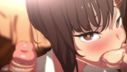 Rule 34 | 1girl, 2boys, animated, artist name, blush, bottomless, bouncing breasts, breasts, brown eyes, brown hair, censored, chainsaw man, commentary, double handjob, english commentary, erection, fellatio, foreskin, hair ornament, hairclip, handjob, hentaudio, hetero, higashiyama kobeni, implied sex, implied threesome, irrumatio, large breasts, long sleeves, mole, mole under eye, mole under mouth, mosaic censoring, multiple boys, naked shirt, navel, nipples, open clothes, open shirt, oral, penis, puffy nipples, pussy, shirt, short ponytail, single sidelock, sound, squatting, sweat, tagme, theobrobine, thighs, video, white shirt, zerodiamonds (voice actor)