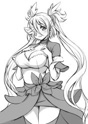 Rule 34 | 1girl, blush, breasts, bug, butterfly, butterfly eyepatch, character request, choker, cleavage, cloud kingdom, dress, eyepatch, female focus, greyscale, bug, large breasts, long hair, monochrome, original, pas (paxiti), pointy ears, short hair with long locks, solo, twintails, two side up
