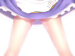 Rule 34 | 1girl, ass visible through thighs, bare legs, close-up, frilled skirt, frills, head out of frame, japanese clothes, kariginu, knees, leg focus, legs, lower body, mononobe no futo, out of frame, shirosato, simple background, skirt, solo, thigh focus, touhou, waist down, white background