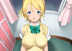 Rule 34 | 10s, 1girl, ayase eli, blonde hair, blue eyes, blush, breasts, large breasts, long hair, looking at viewer, love live!, love live! school idol project, open mouth, ponytail, school uniform, shin&#039;ya (shin&#039;yanchi), solo, standing