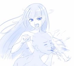 Rule 34 | 1boy, 1girl, blue theme, breast slap, breasts, clenched hands, commentary, completely nude, english commentary, highres, huge breasts, ijiranaide nagatoro-san, in the face, long hair, nude, sunomiya sana, topless, viperxtr