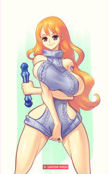 Rule 34 | 1girl, alternate costume, breasts, large breasts, long hair, nami (one piece), one piece, orange hair, sideboob, solo, supersatanson, sweater, tagme, virgin killer sweater