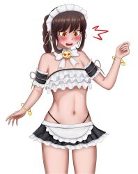 Rule 34 | 1girl, bracelet, braid, breasts, brown hair, embarrassed, highres, jewelry, magical camp, maid, orange eyes, small breasts, solo, veronica (magical camp)