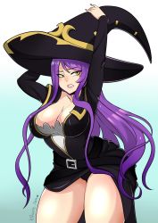 Rule 34 | 1girl, breasts, cleavage, goblin slayer!, hat, highres, large breasts, long hair, purple hair, tagme, witch (goblin slayer!), witch hat
