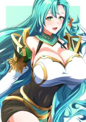 Rule 34 | 1girl, absurdres, blue hair, breasts, chloe (fire emblem), cleavage, female focus, fire emblem, fire emblem engage, gloves, green eyes, green hair, highres, huge breasts, long hair, looking at viewer, navel, nintendo, solo, tagme, to (tototo tk), wide hips