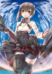 Rule 34 | 10s, 1girl, bike shorts, boots, brown eyes, brown hair, flat chest, headband, headgear, highres, kantai collection, looking at viewer, personification, roten (rotenburo), short hair, solo, taihou (kancolle), thigh boots, thighhighs