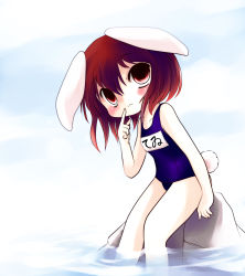 Rule 34 | 1girl, animal ears, female focus, highres, inaba tewi, one-piece swimsuit, rabbit ears, rabbit girl, rabbit tail, school swimsuit, short hair, smile, solo, swimsuit, tail, touhou, yume shokunin