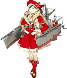 Rule 34 | 10s, 1girl, akira (kadokawa), beret, blonde hair, blue eyes, blue hair, breasts, christmas tree, commandant teste (kancolle), full body, gift, hair ornament, hat, jacket, kantai collection, charm (object), large breasts, long hair, looking at viewer, matching hair/eyes, multicolored hair, official art, red hair, santa hat, scarf, seaplane tender water princess, solo, star (symbol), streaked hair, transparent background