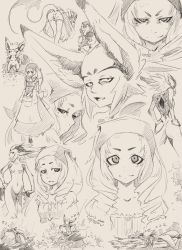 Rule 34 | animal ears, breasts, highres, hushabye, long hair, looking at viewer, monochrome, nipples, nude, original, sketch, smile, tail, the endless calabi yau forest