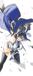Rule 34 | 1girl, asymmetrical clothes, black gloves, black skirt, black thighhighs, blue cape, blue eyes, blue hair, blue ribbon, bow, bow earrings, breasts, cape, chain, chain headband, cleavage cutout, clothing cutout, detached sleeves, earrings, frilled skirt, frills, gloves, hair intakes, heart-shaped gem, high heels, highres, hololive, hololive english, jewelry, large breasts, long sleeves, micro shorts, miniskirt, ouro kronii, ouro kronii (1st costume), ribbon, ribbon earrings, sailor collar, set7, shirt, short hair, shorts, skirt, sleeveless, sleeveless shirt, sleeveless turtleneck, solo, tank top, thighhighs, turtleneck, underboob, underboob cutout, veil, virtual youtuber, zipper