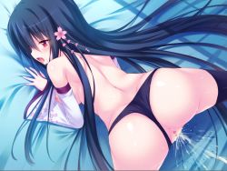 Rule 34 | 1girl, ass, black hair, breasts, censored, female ejaculation, female focus, from behind, kotone (zettai saikyou oppai sensou), long hair, nipples, panties, pussy, red eyes, softhouse-seal, solo, tagme, underwear, zettai saikyou oppai sensou!!