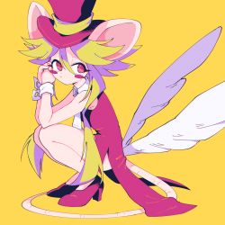Rule 34 | 1girl, animal ears, blush stickers, breasts, green hair, hat, high heels, highres, leotard, mad rat dead, mouse (animal), mouse ears, mouse girl, mouse tail, nippon ichi, rat god, red eyes, tail, tie clip, top hat, wings, wrist cuffs
