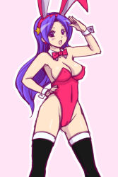 Rule 34 | 1girl, asamiya athena, ass, blush, breasts, playboy bunny, open mouth, pink eyes, purple hair, smile, snk, socks, the king of fighters, tsumitani daisuke